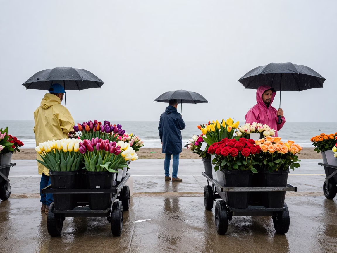 Tulip Roses Wet Season Beach Auction in along a beach near Surat