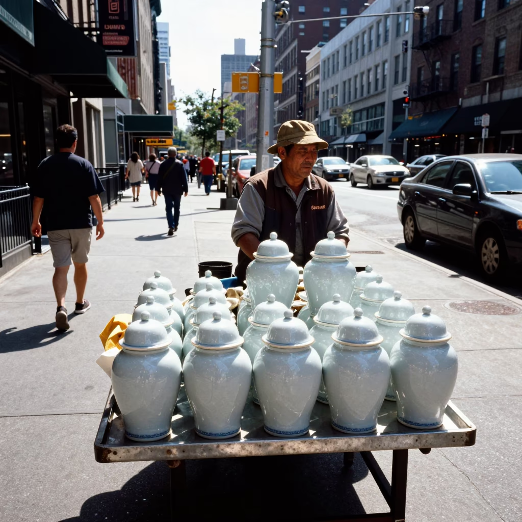 Tumbler Scene in New York at The Flat Glare Of Noon Light in in New York, New York, United States