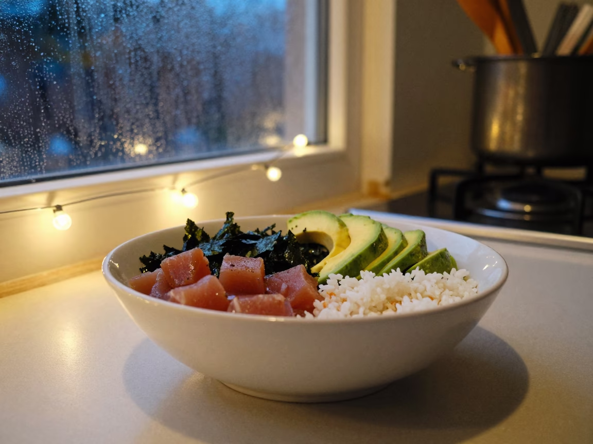 Tuna Poke Bowl on Maturín Kitchen Worktop in on a kitchen worktop in Maturín