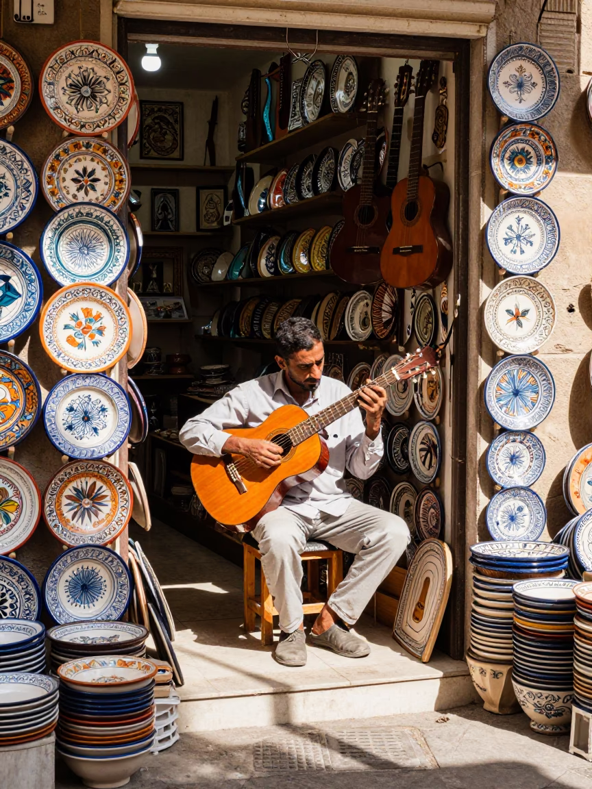 Tuning Guitar in Luxor in in Luxor, Egypt