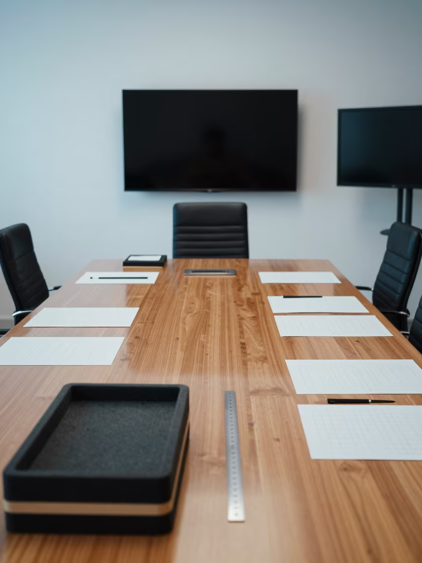 Tunis Boardroom Design Table Noon Light in at a boardroom table before a meeting near Tunis