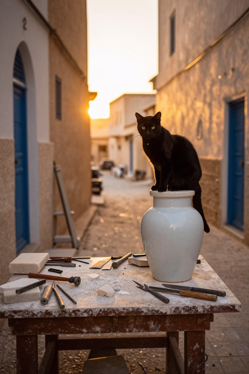 Tunis Cat at Golden Hour in in Tunis, Tunisia