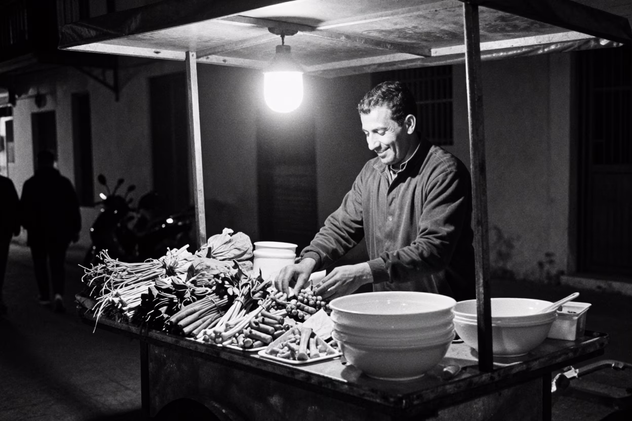 Tunis Food Vendor at Midnight Light in in Tunis, Tunisia