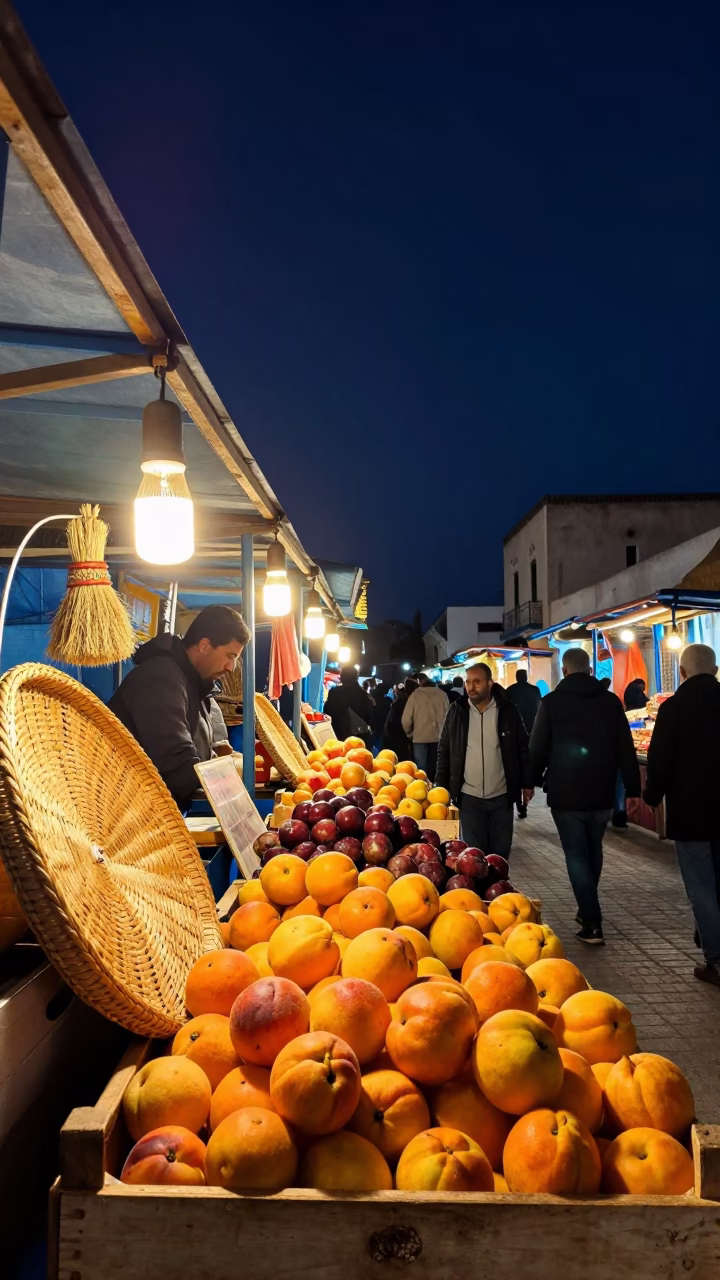 Tunis Market Stall at The Deepest Night Sky Light in in Tunis, Tunisia