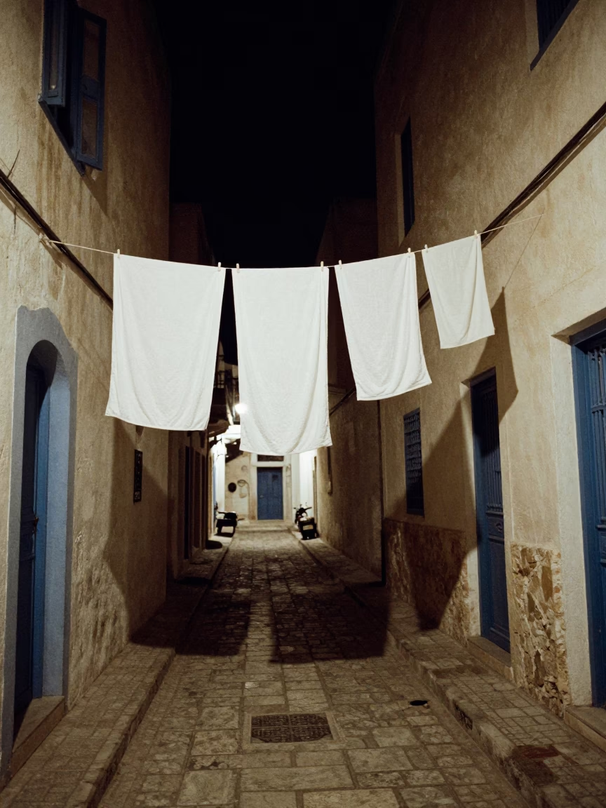 Tunis Street Scene at Deep In The Night Light in in Tunis, Tunisia