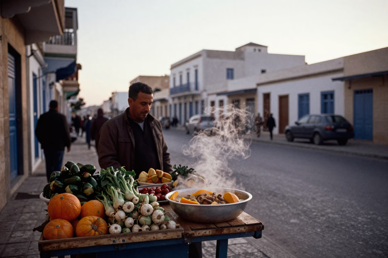 Tunis Street Scene at First Light Of Dawn in in Tunis, Tunisia
