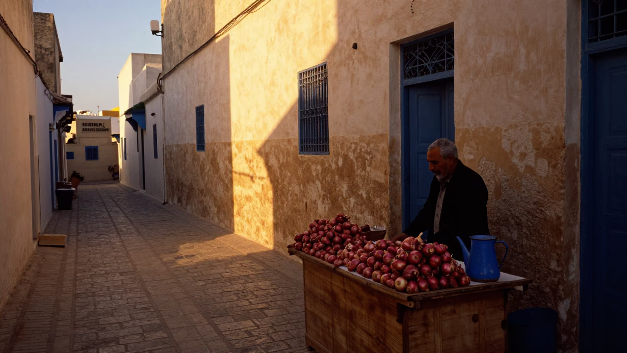 Tunis Street Scene at Golden Hour in in Tunis, Tunisia