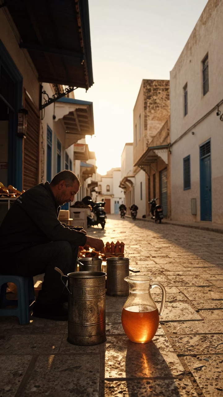 Tunis Street Scene at Golden Hour in in Tunis, Tunisia
