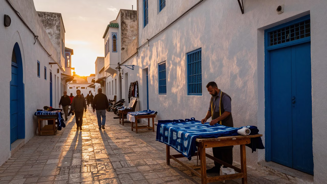 Tunis Street Scene at Sunset Light in in Tunis, Tunisia