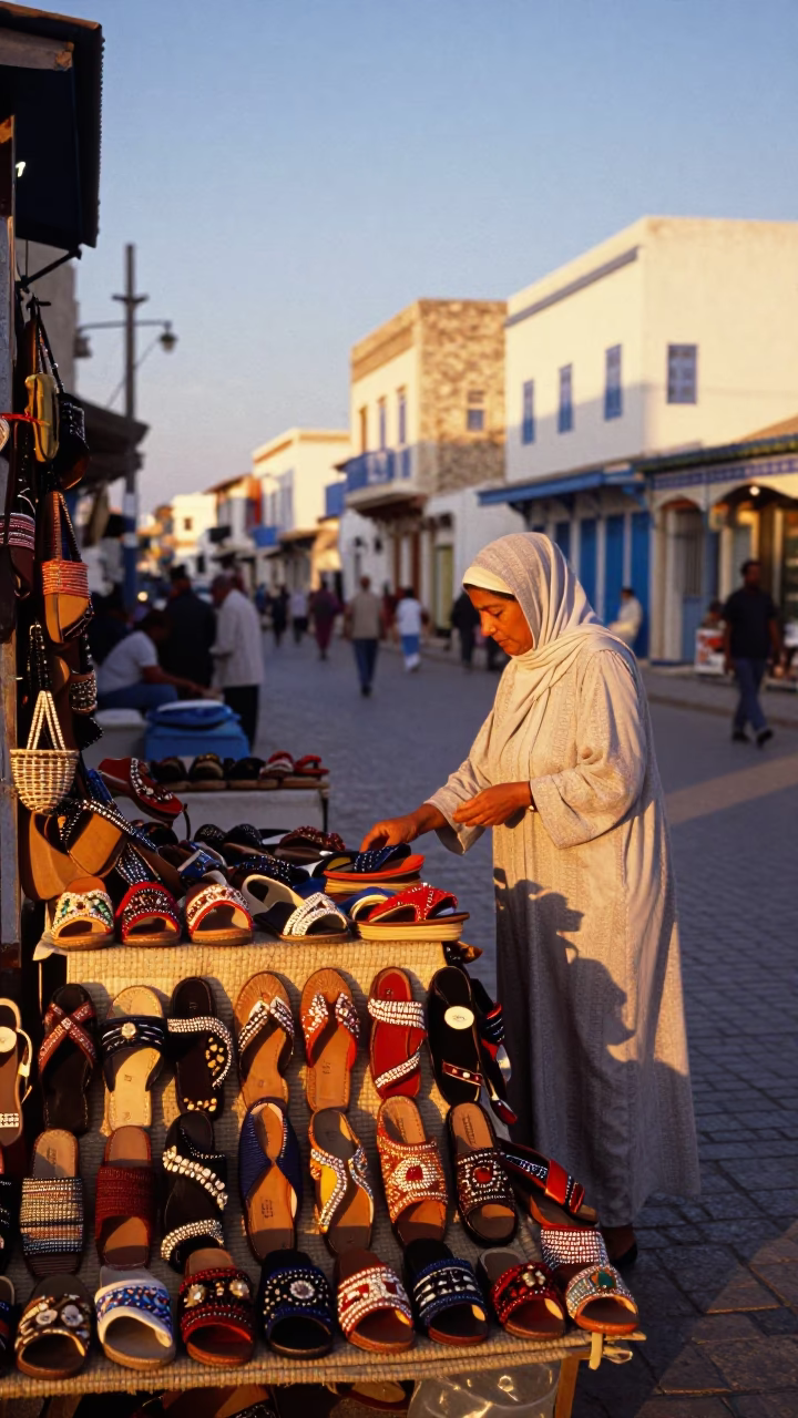 Tunis Street Scene at Sunset Light in in Tunis, Tunisia