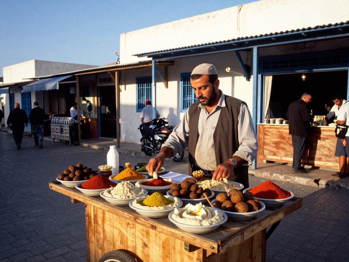 Tunis Street Stall at Clear Late-afternoon Light in in Tunis, Tunisia