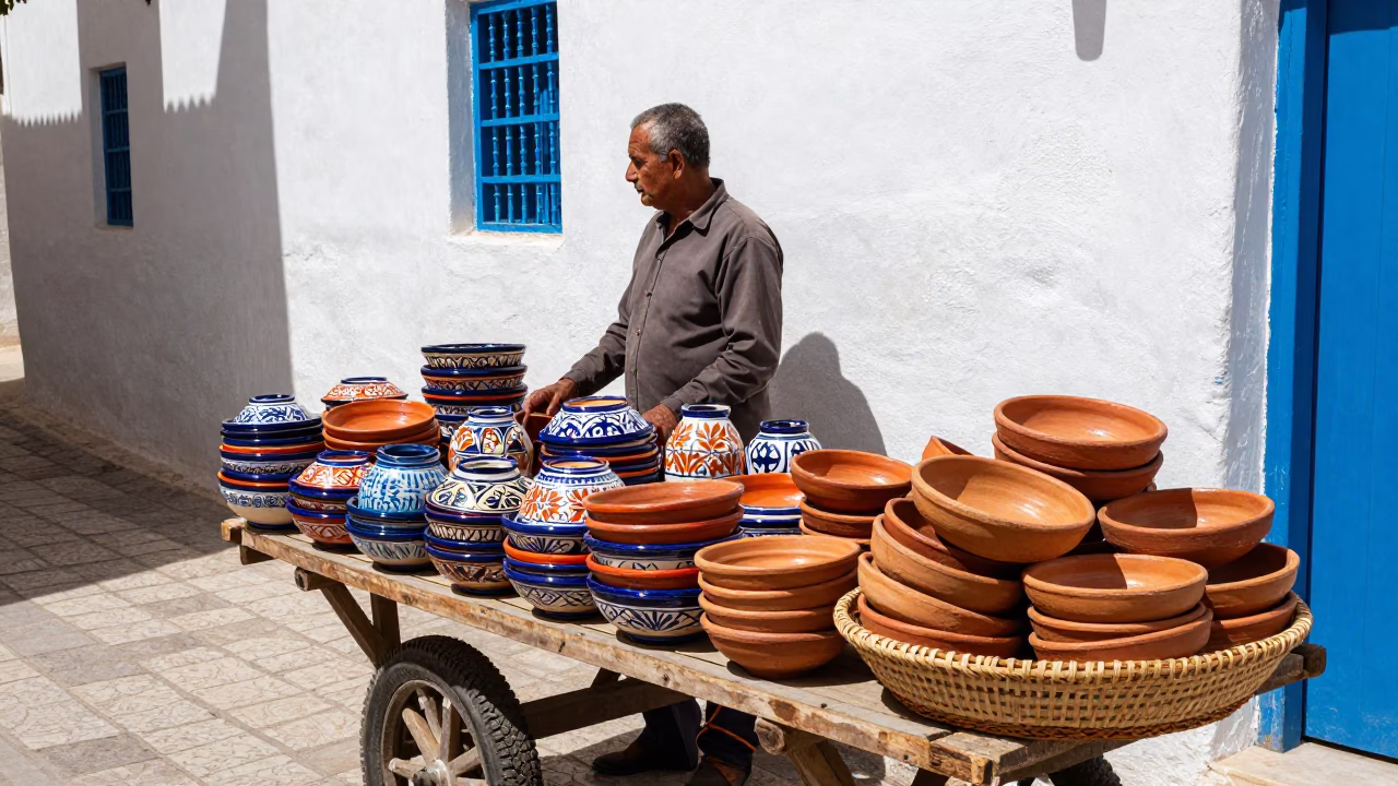 Tunis Terracotta Bowls at Midday Light in in Tunis, Tunisia
