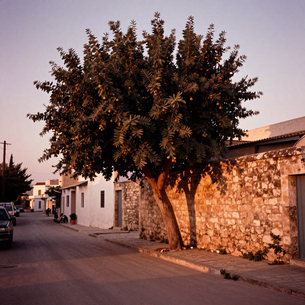 Tunis Tunisia Dusk Fig Tree Heavy Ripe Fruit Street Scene 1980s in in Tunis, Tunisia