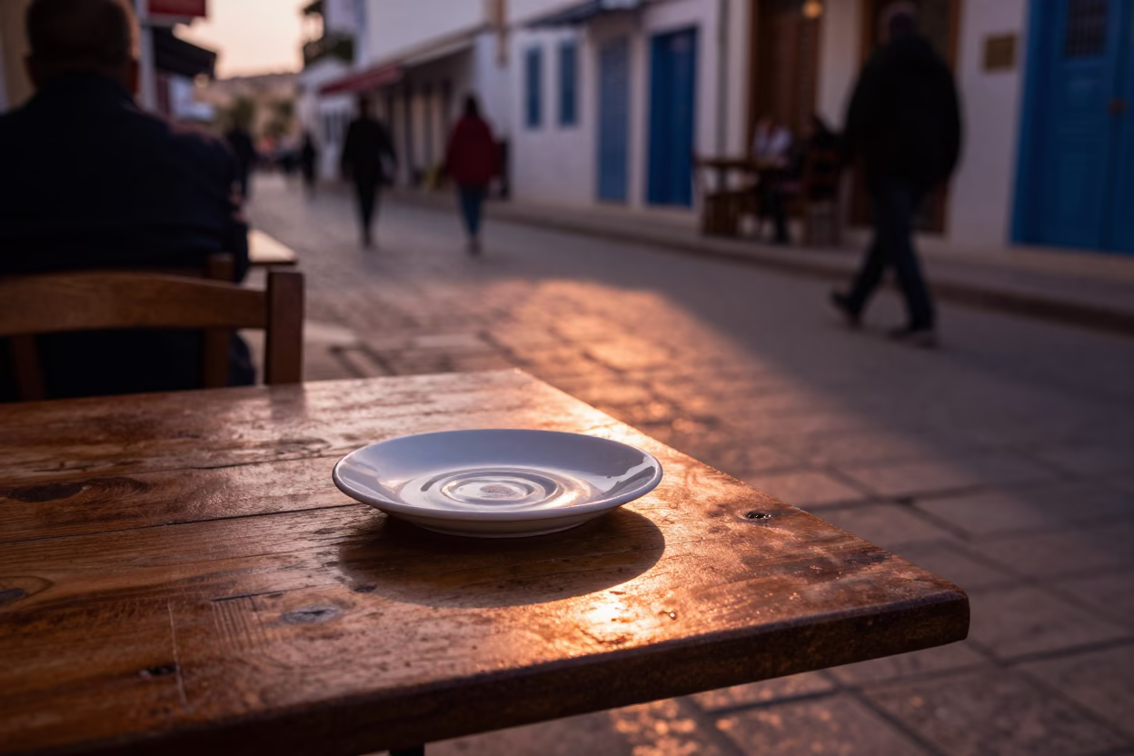 Tunis Tunisia Dusk Street Scene with Saucer and Wicker Shadow in Copper Light in in Tunis, Tunisia