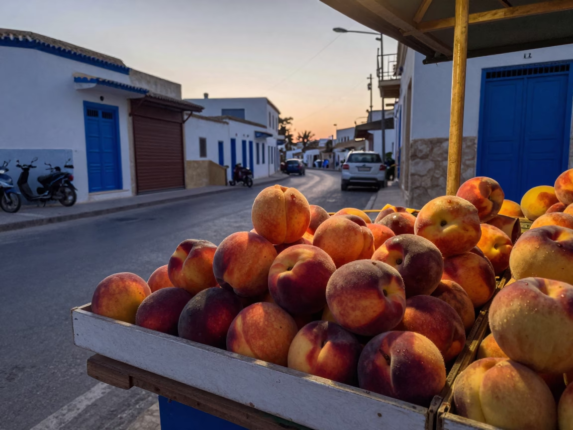 Tunis Tunisia Evening Street Scene with Nectarines and Ceramic Glaze in in Tunis, Tunisia
