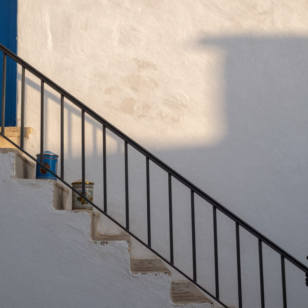 Tunis Tunisia Morning Light Spice Tins Stair Rail and Plaster Wall Detail in in Tunis, Tunisia