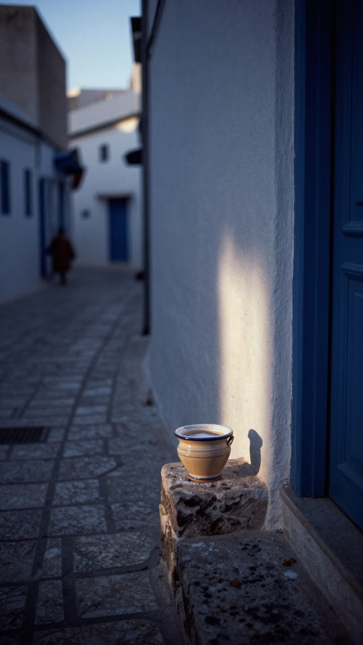 Tunis Tunisia Pre-Dawn Street Scene with Salt Cellar and Work Stool in in Tunis, Tunisia