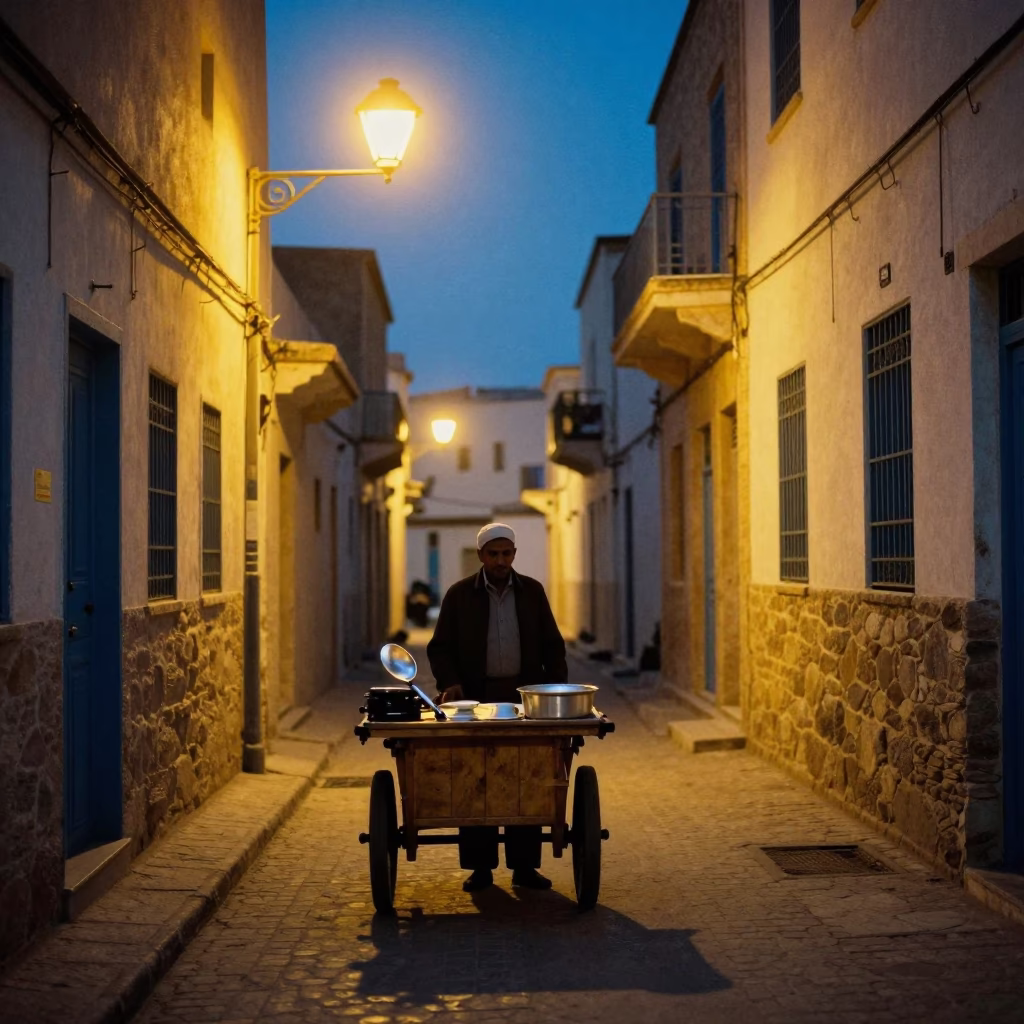 Tunis Tunisia Predawn Street Scene with Tea Infuser Spoon and Mesh Colander in in Tunis, Tunisia