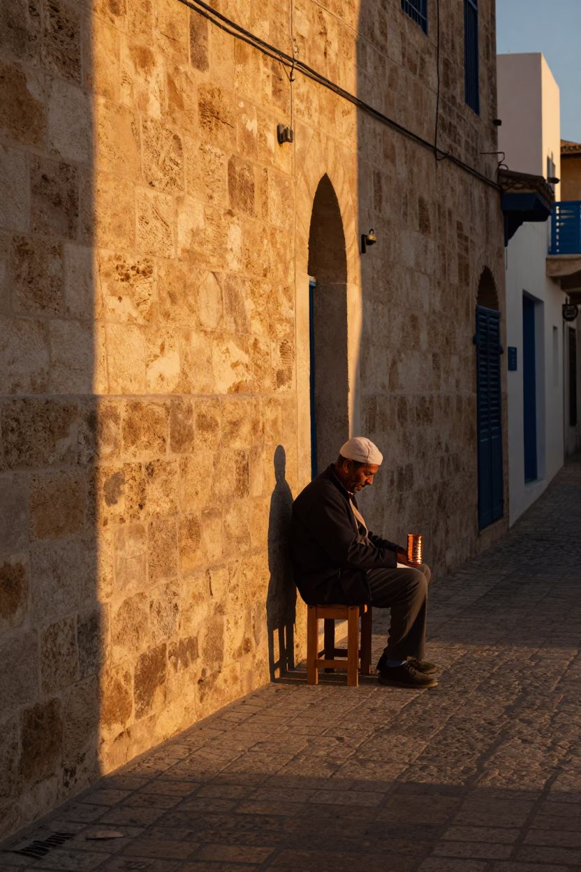 Tunis Tunisia Sunset Street Scene with Copper Cup and Padlock in in Tunis, Tunisia