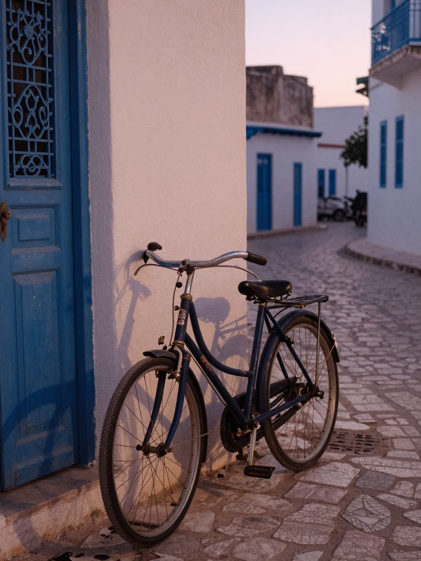 Tunis Vintage Bicycle at The Still Hours Before Dawn Light in in Tunis, Tunisia