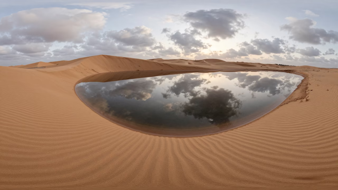 Tunisia Dunes Reflected in Floodplain Evening in across a floodplain after rain in Tunisia