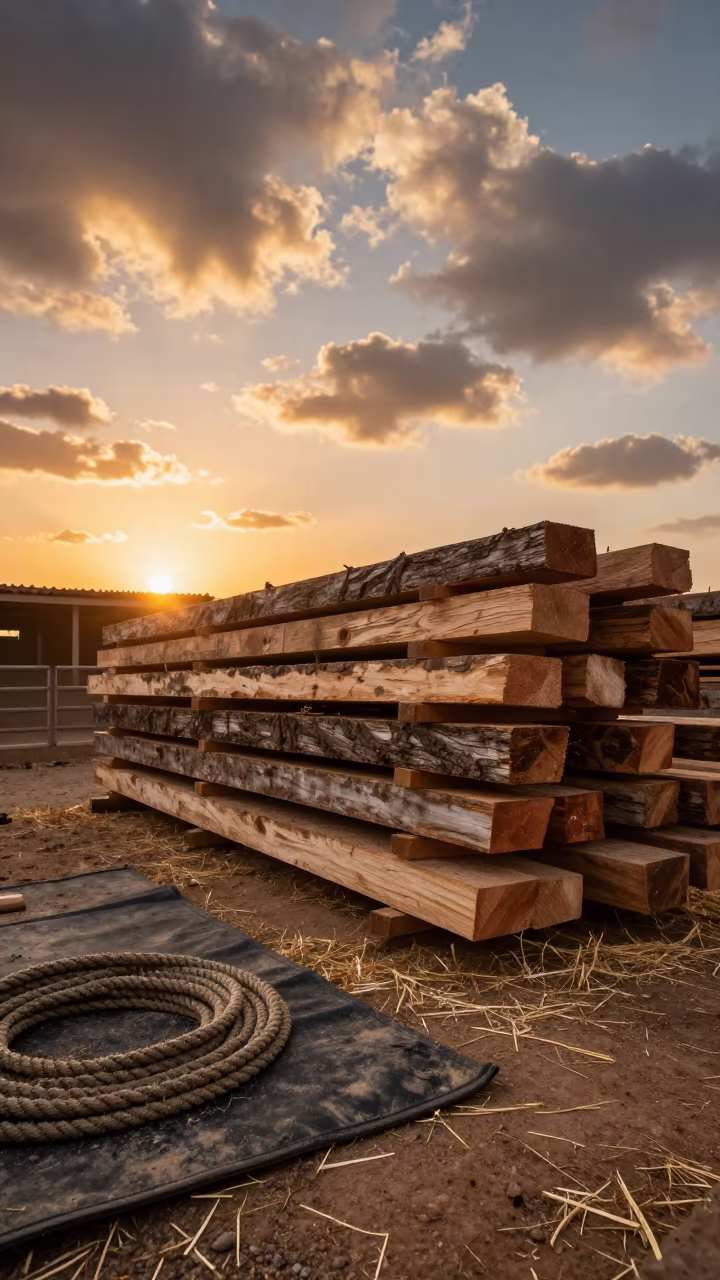 Tunisian Ranch Pig Sorting Board Stack in inside a ranch corral in Tunisia