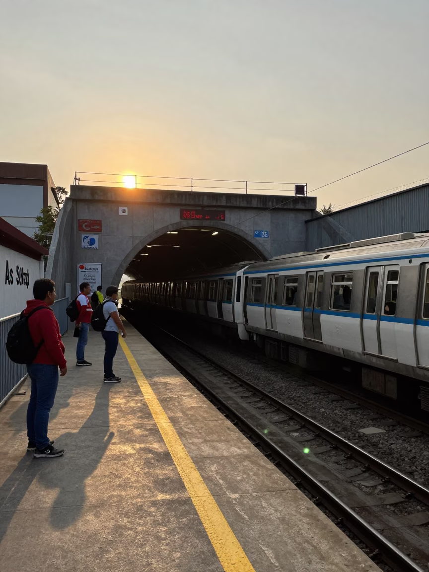 Tunnel at As The Sun Drops Toward The Horizon in Medellin in in Medellin, Colombia