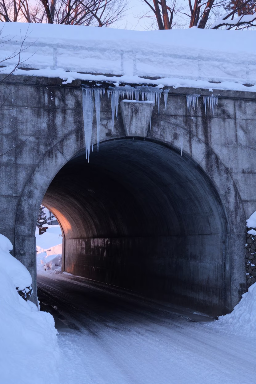 Tunnel Portal in Sapporo at Sunrise Light in in Sapporo, Japan