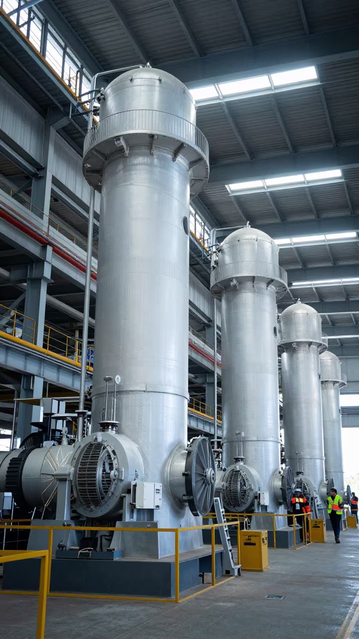 Turbine Hall Factory Floor Industrial Shift Change in in a turbine hall near Puebla