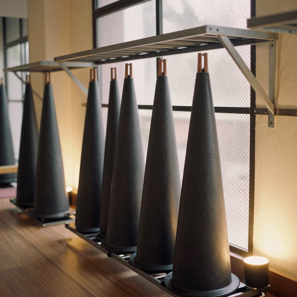 Turf Marker Shelf Yoga Studio Before Class in inside a yoga studio before the session begins near Mysore