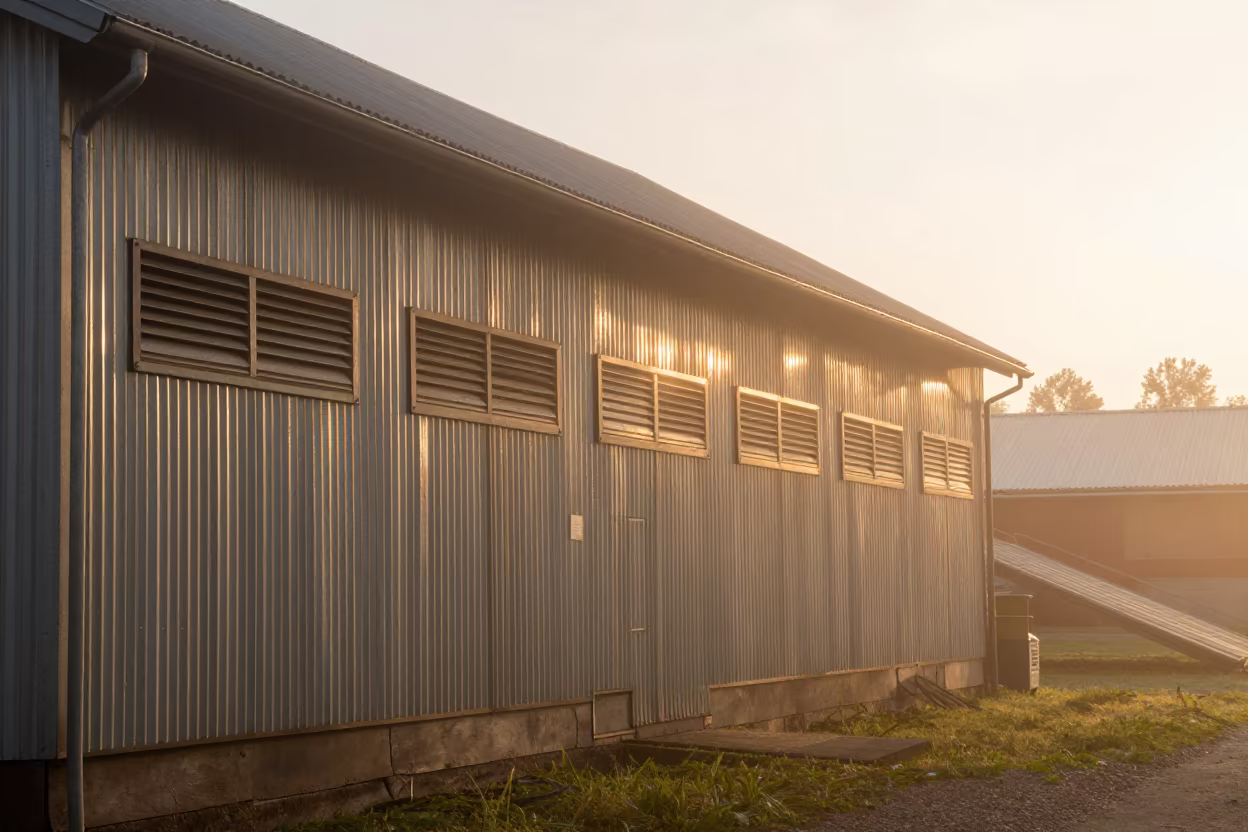 Turkey Barn Ventilation Wall Winter Finland in at a stockyard loading ramp in Finland