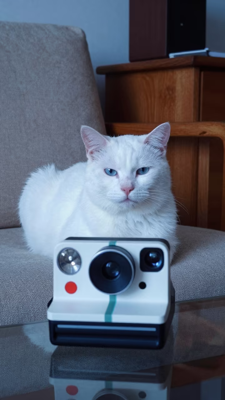 Turkish Angora Cat on Linen Sofa Twilight in on a linen sofa with daylight from a nearby window near Cordoba Argentina