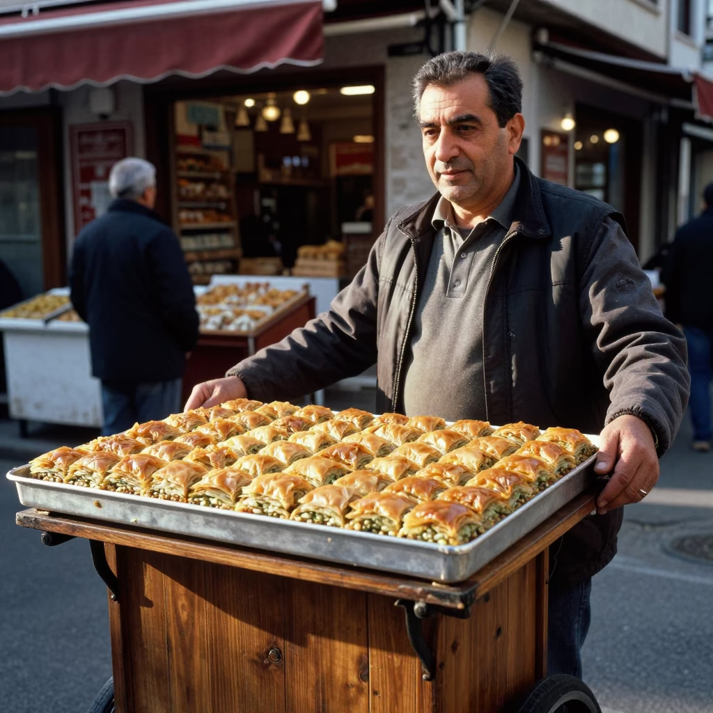 Turkish Baklava at The Early Afternoon Light in Istanbul in in Istanbul, Turkey