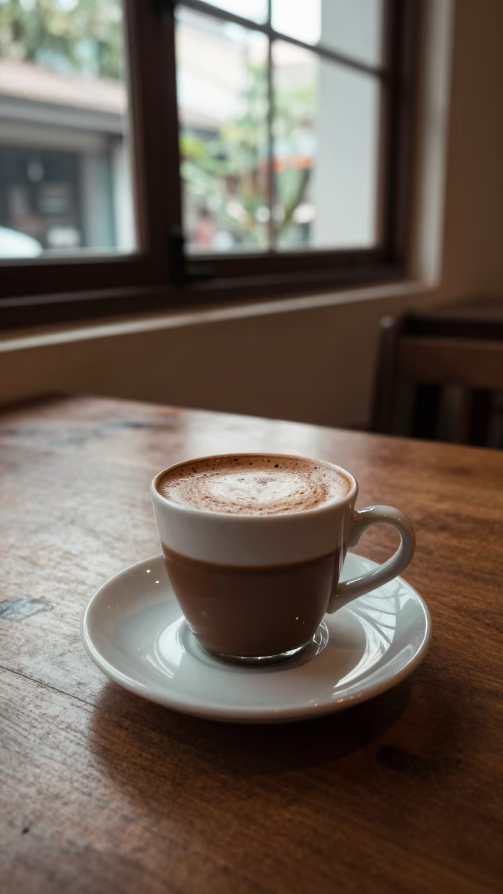 Turkish Coffee Cup Foam Bangkok Cafe Window in on a small cafe table by a window in Bangkok