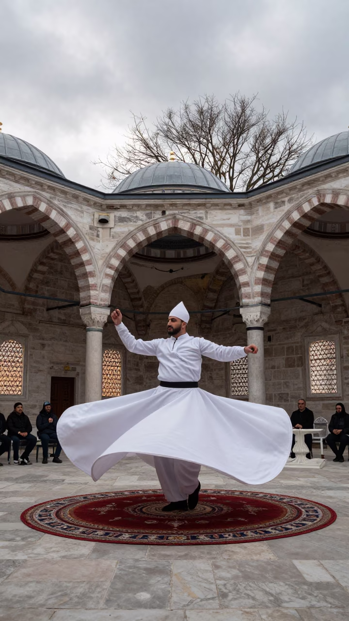 Turkish Dervish Ceremony in Istanbul Hall in in a ceremonial hall in Moda, Istanbul