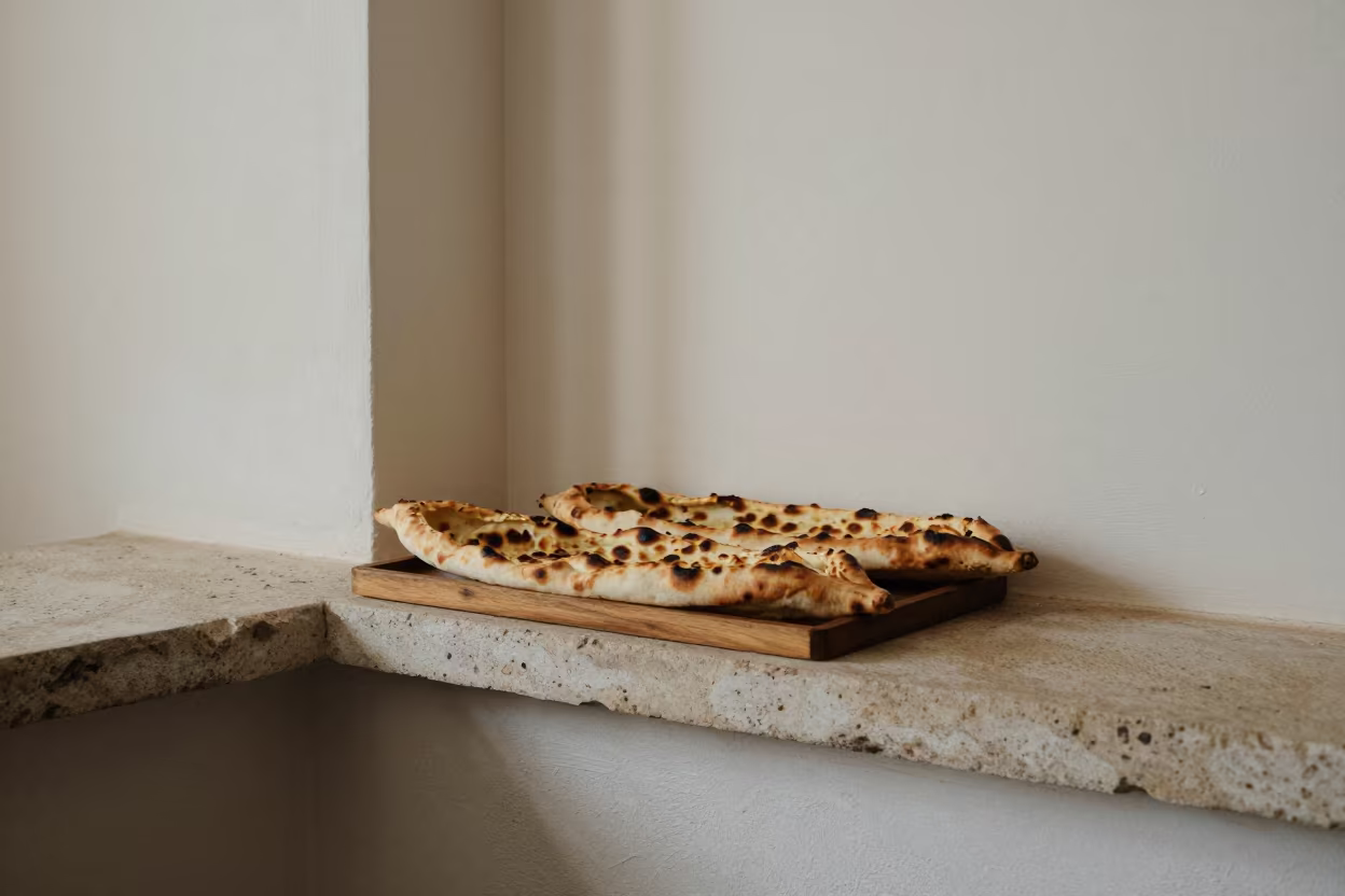 Turkish Pide on Stone Ledge in Siguiri in on a stone ledge in Siguiri