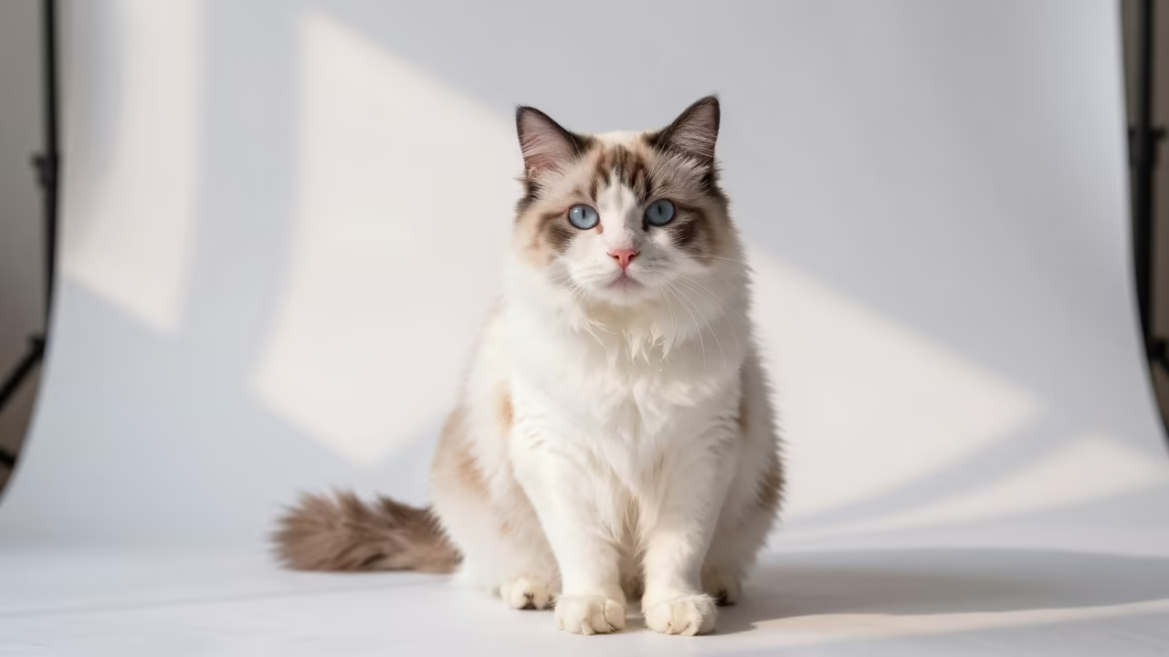 Turkish Van Cat Portrait Dhaka Studio in in a quiet portrait studio with a plain backdrop and eye-level framing in Dhaka