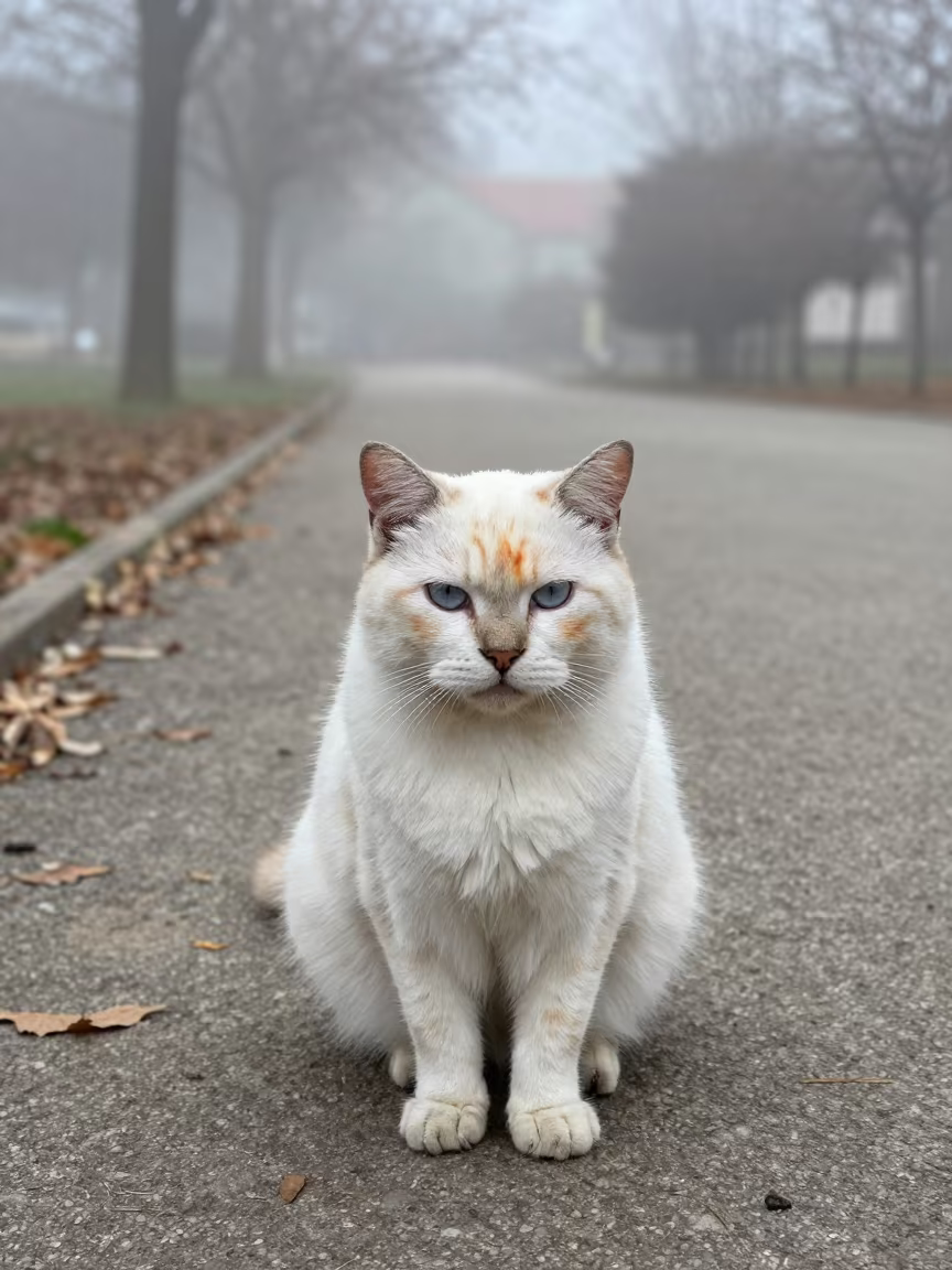 Turkish Van Cat Portrait in Ben Guerir Park in along a quiet park path with soft open shade and a clean background in Ben Guerir