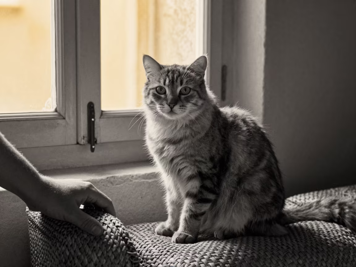 Turkish Van Cat Portrait Winter Sidi Bou Said in on a sofa near a curtained window with calm indoor light in Sidi Bou Said, Tunis