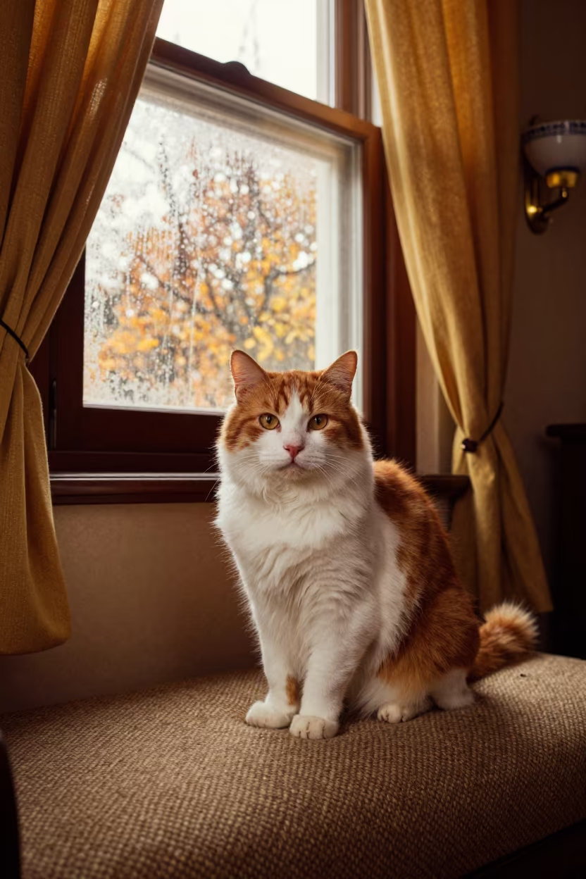 Turkish Van Portrait on Quetta Sofa in on a sofa near a curtained window with calm indoor light in Quetta