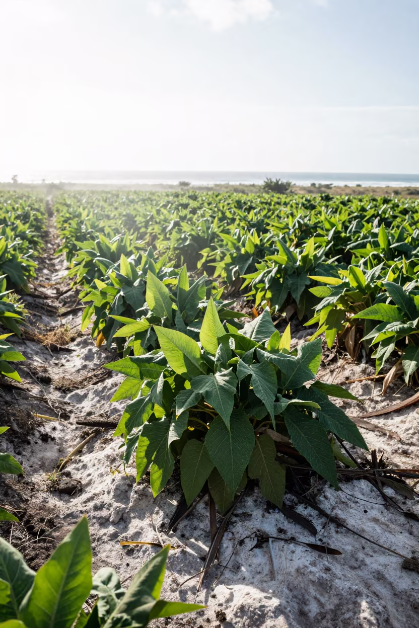 Turmeric Field Along Comorian Salt Cliff in along a salt-sprayed cliff edge in Comoros