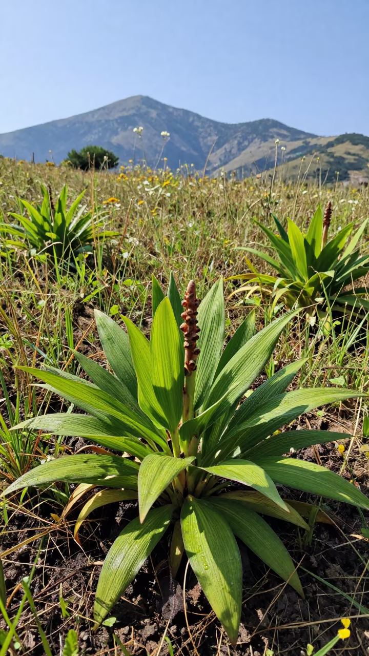 Turmeric Leaves in Campania Late Summer Meadow in in a bloom-heavy meadow in Campania