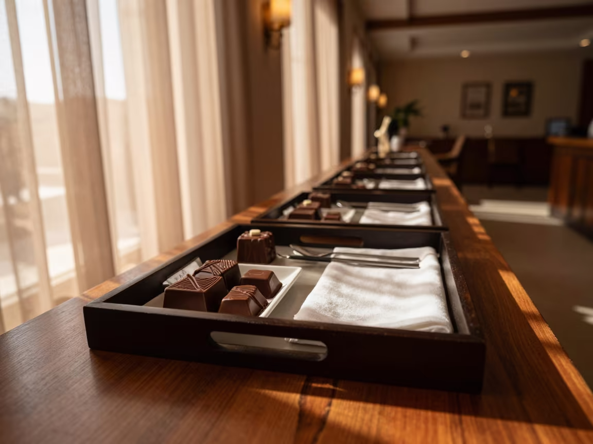 Turndown Tray with Chocolate and Stationery in inside a spa reception near Amman