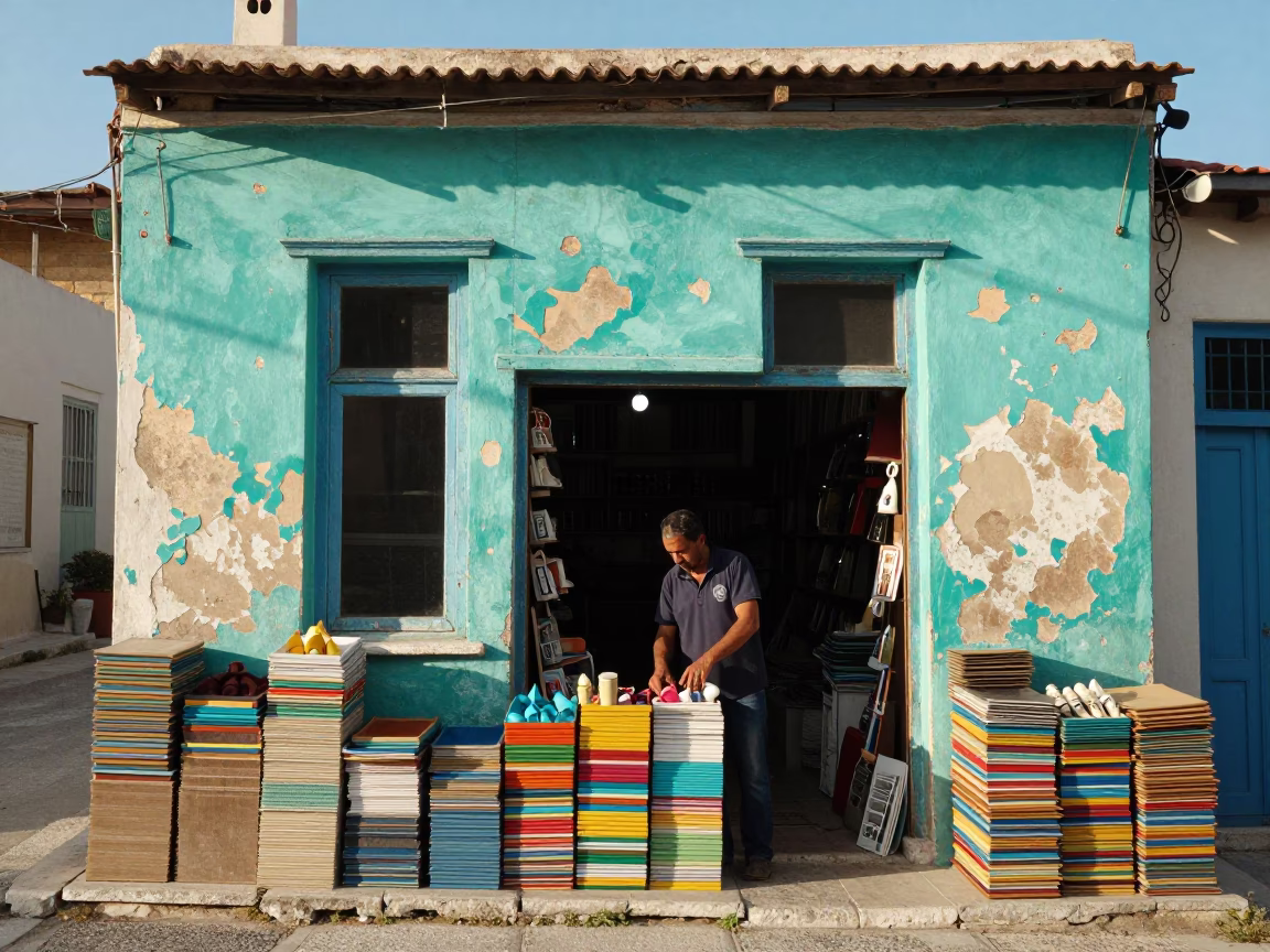 Turquoise Details in Athens at Clear Late-afternoon Light in in Athens, Greece