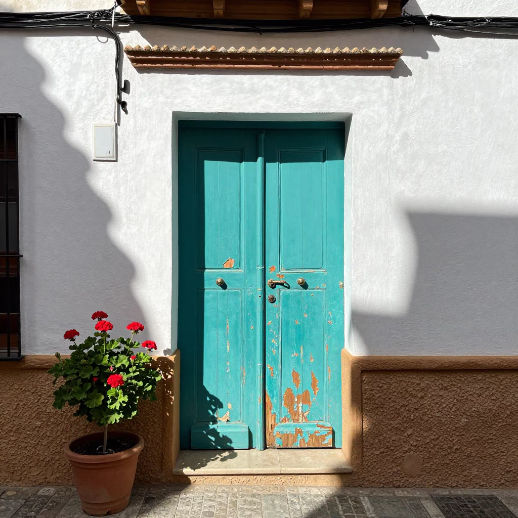 Turquoise Door in Granada in in Granada, Spain