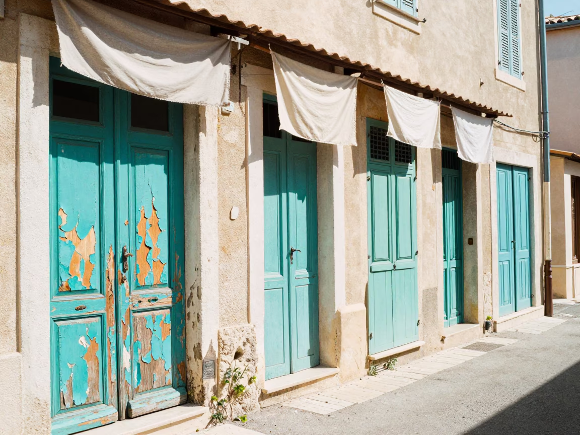 Turquoise Doors And Hanging Linen in Marseille in in Marseille, France