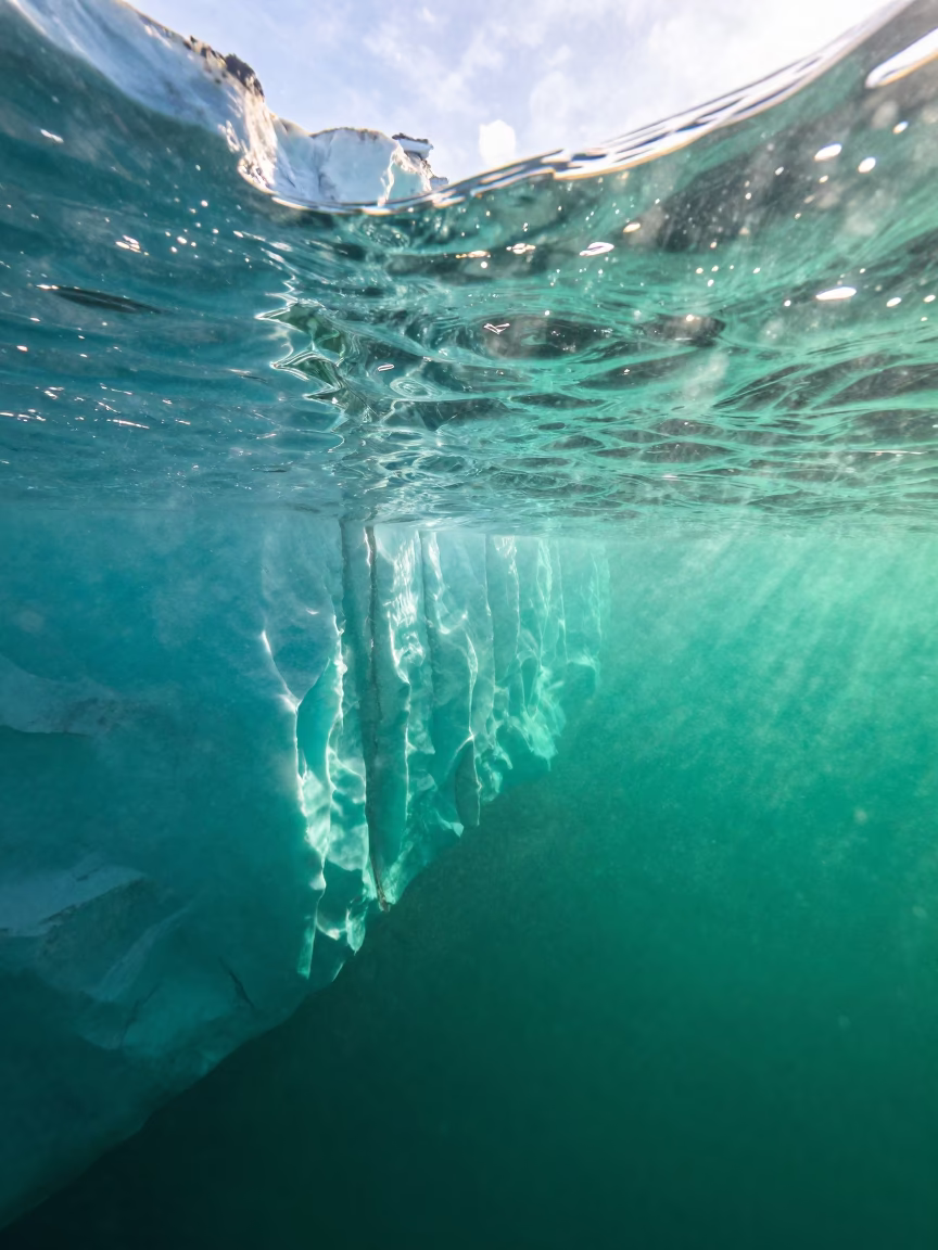 Turquoise Glacial Ice Wall Underwater Siberia in in Siberia