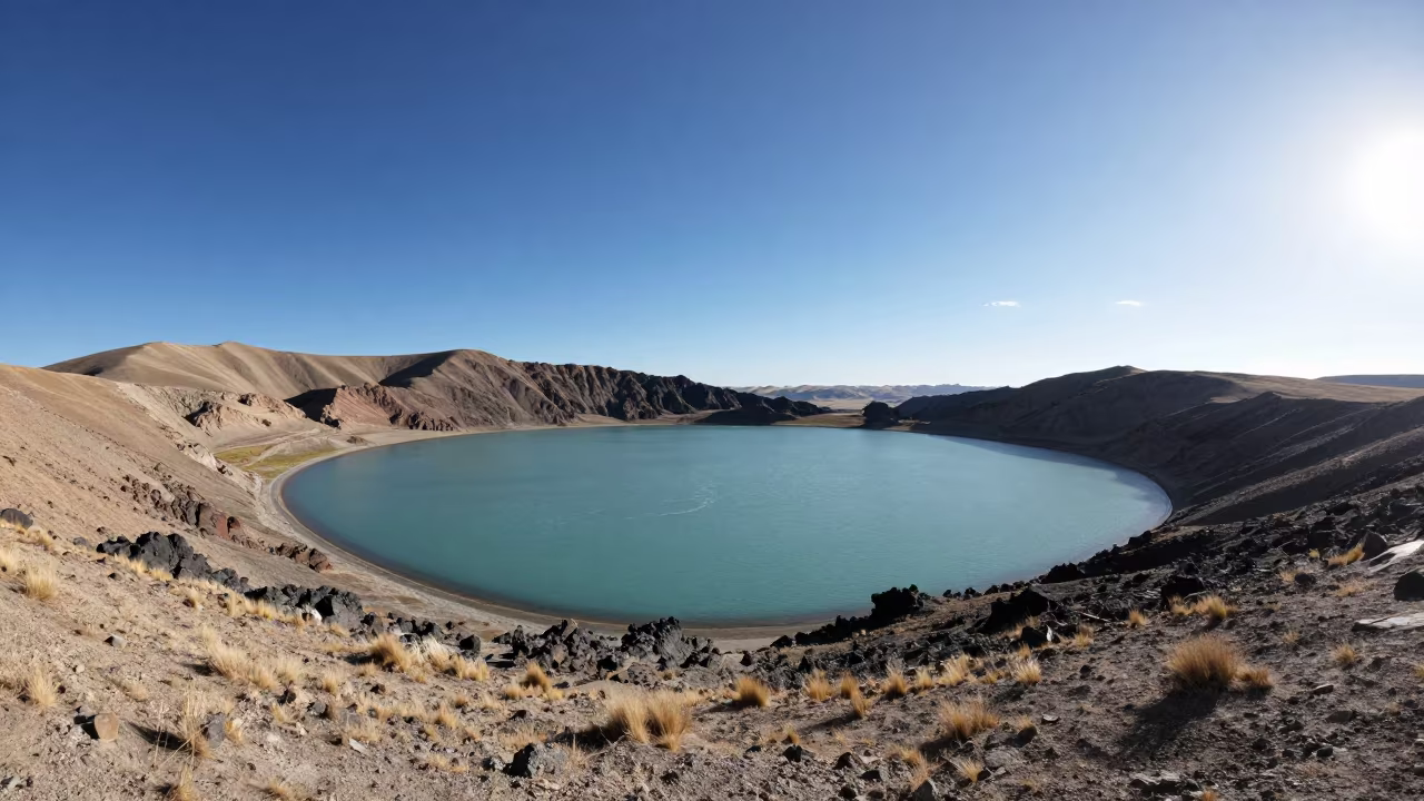 Turquoise Lake in Volcanic Caldera Lhasa in near Barkhor, Lhasa