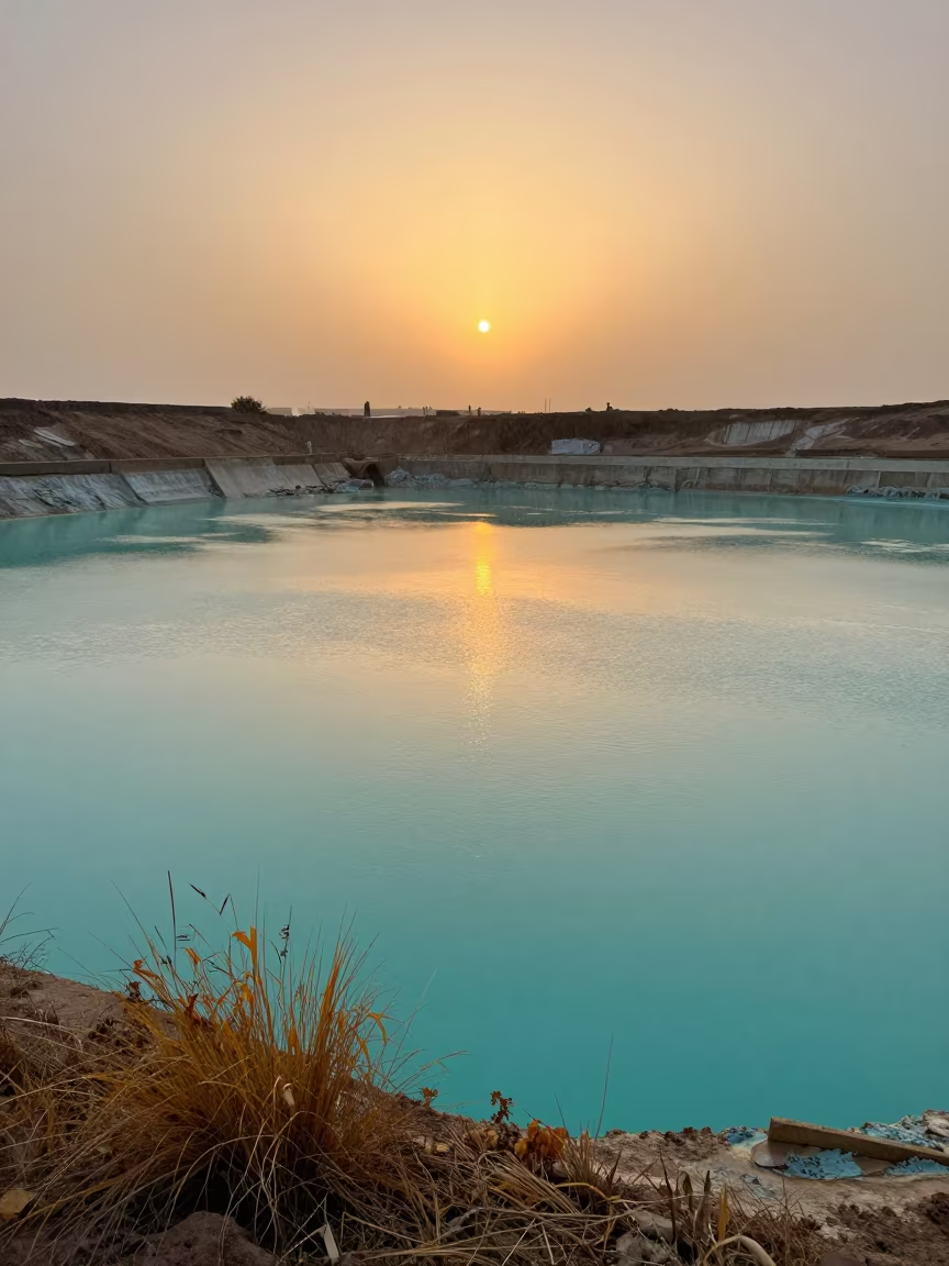 Turquoise Mine Tailings Pond at Sunset in near Umm Qasr
