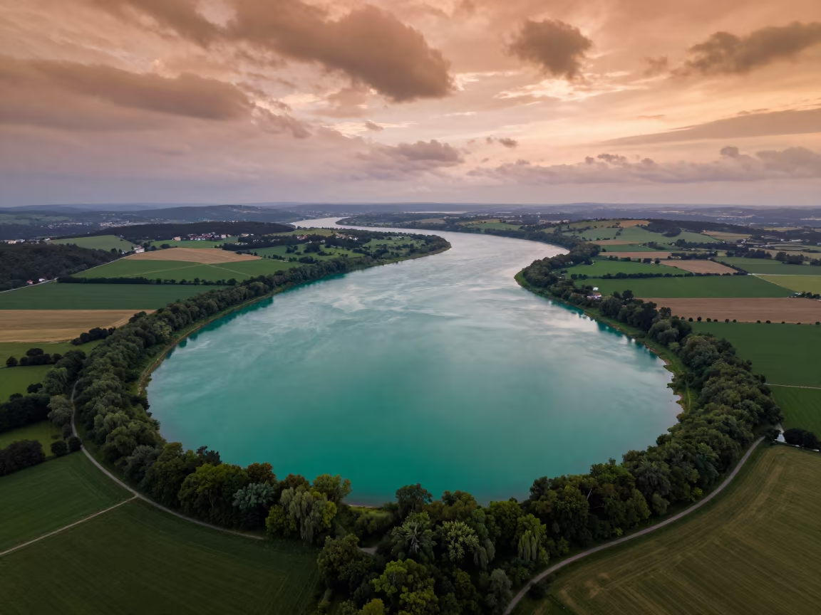 Turquoise Oxbow Lake Burgundy Sunset in in Burgundy